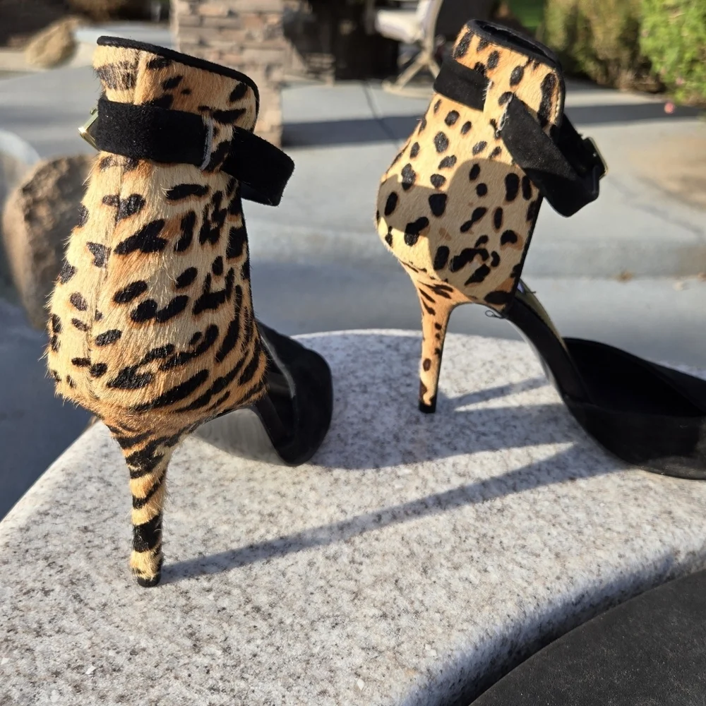 Steve Madden Sz 9 Stepout Mary Jane Heels Leather Calf Hair Buckle Leapord